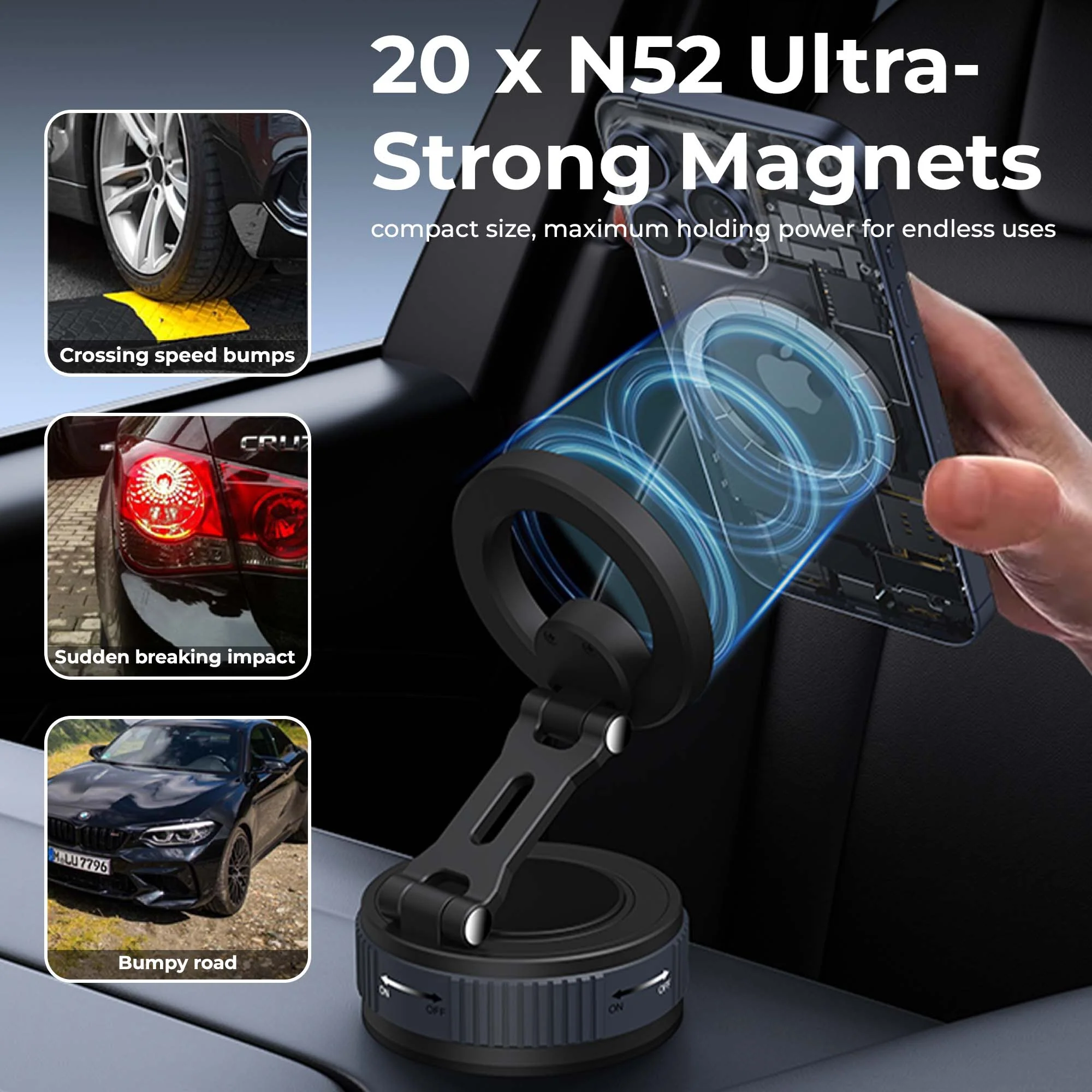 Magneto Magnetic Mobile Holder with Vacuum Grip