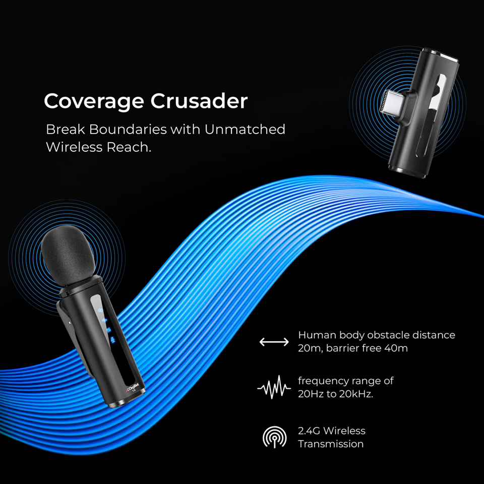 Digitek DWM-114 2-in-1 Multi-Functional Lavalier 2.4G Wireless Microphone System (Type-C & iOS Compatible)
