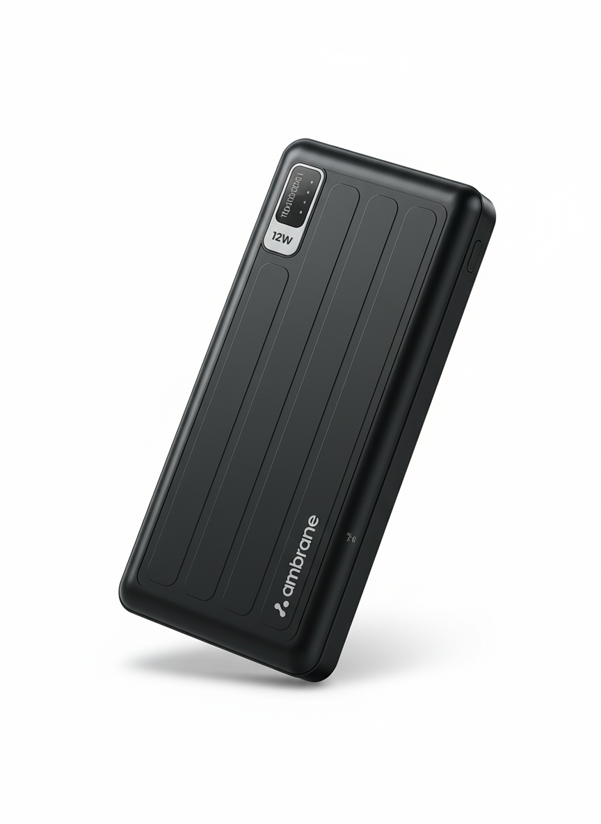 Ambrane PP-129 10,000 mAh Power Bank – Dual USB Outputs, 12 W Fast Charging, Sleek Portable Design