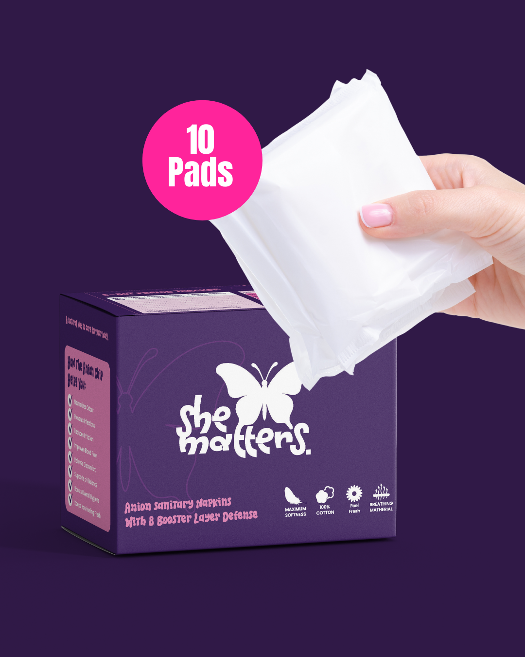 Shematters Antioxidant Anion Chip Sanitary Pads – Japanese Gel Technology | Ultra-Absorbent, Rash-Free Comfort | (290 mm, 10*6 Box, 60 count)