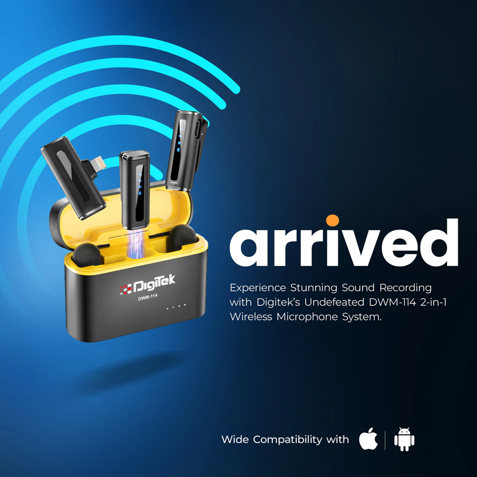 Digitek DWM-114 2-in-1 Multi-Functional Lavalier 2.4G Wireless Microphone System (Type-C & iOS Compatible)