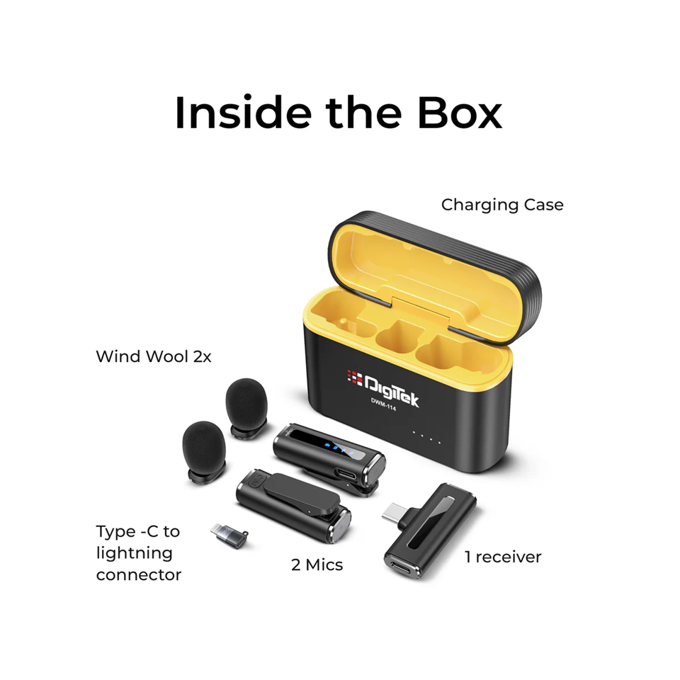 Digitek DWM-114 2-in-1 Multi-Functional Lavalier 2.4G Wireless Microphone System (Type-C & iOS Compatible)